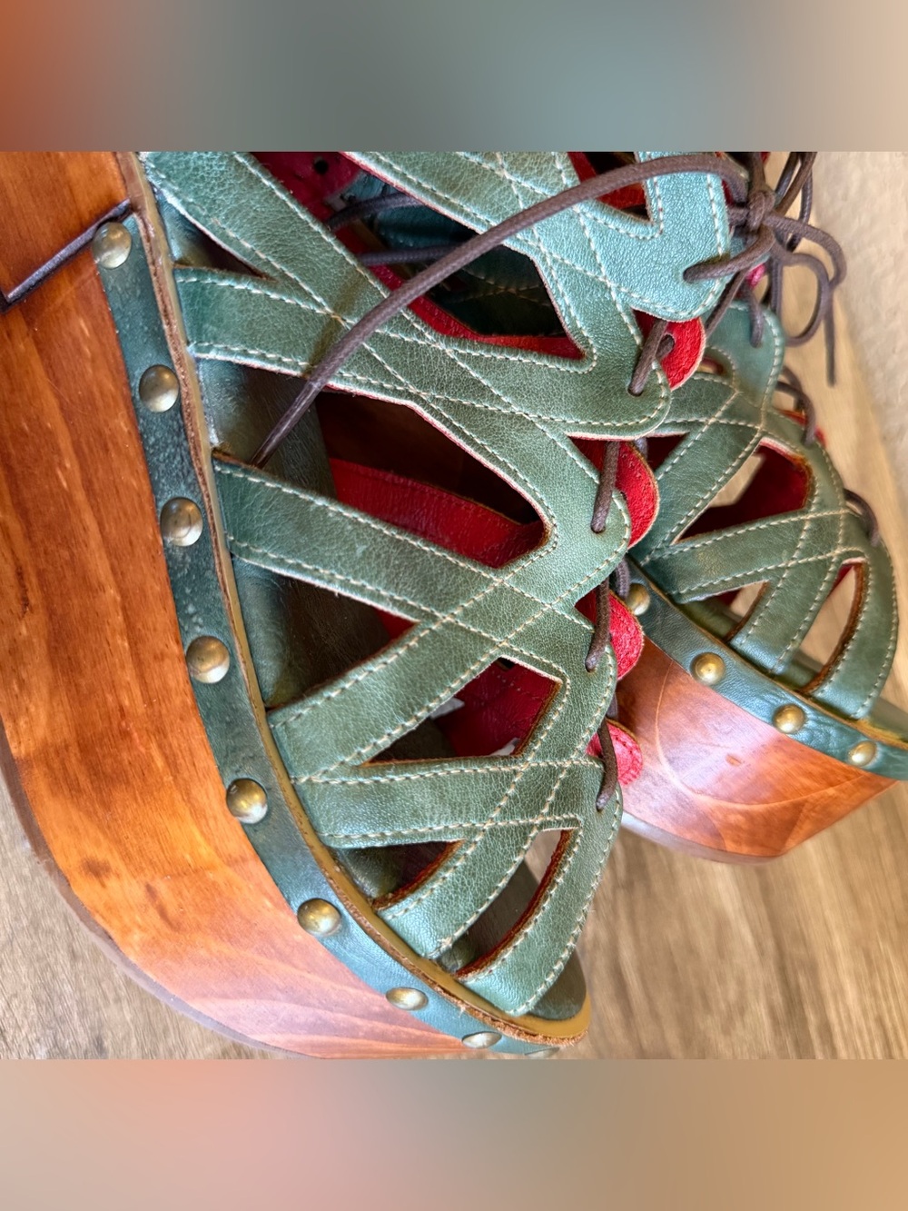 NWT Bed Stu Shirin Wooden Platform Leather Sandals Womens Size 10 - Picture 6 of 16